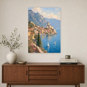 Lake Garda Travel Poster | Soft Painting Italy Wall Art | Italian Lake Malcesine Print | Printed & Shipped image 2