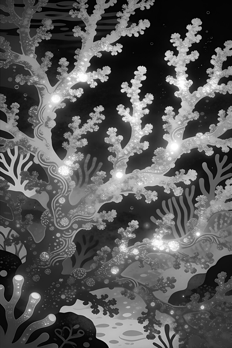 Bioluminescent Coral Reef Poster | Deep Sea Ocean Bathroom Wall Art Print | Dark Coastal Night Print image 17