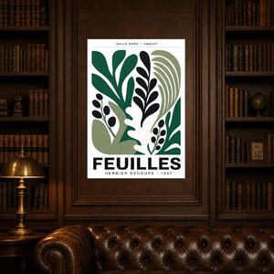 Botanical Cut Paper Exhibition Poster | Forest Green Leaf Wall Art Print | Mid Century Gallery Print | Abstract Matisse Style Poster Decor image 5