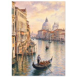 Venice Travel Poster | Soft Painting Italy Wall Art | Grand Canal Gondola Coastal Print | Printed & Shipped 50x70 cm / 20x28″