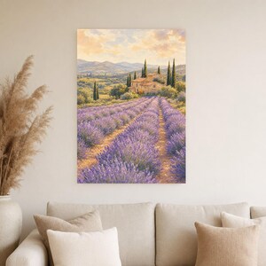 Provence Lavender Poster | Soft Painting France Wall Art | Lavender Fields Landscape Print | Printed & Shipped image 4