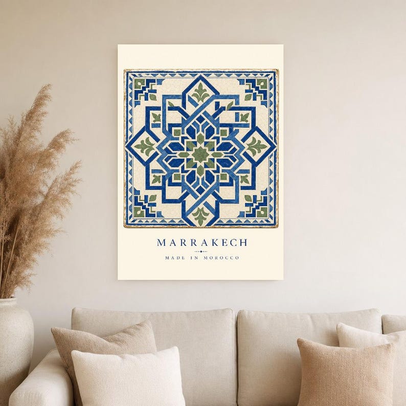 Marrakech Zellige Tile Wall Art Print | Moroccan Geometric Star Poster | Blue Green Maiolica Print | Boho Mediterranean Decor | Morocco Gift image 4