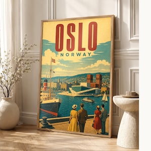 Oslo Travel Poster | Vintage Fjord Print | Norway Wall Art | Printed & Shipped image 1