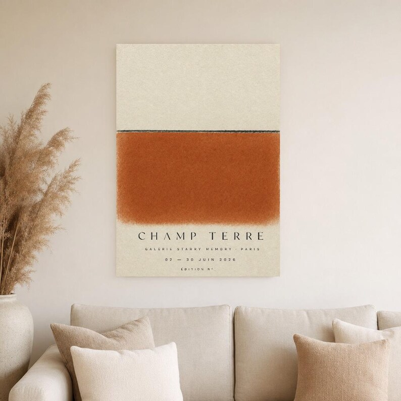 Erdfeld | Abstrakte Wandkunst | Modernes Galerieposter | Minimalistischer Druck in Terrakotta und Schwarz | Gedruckt & Versand Bild 4
