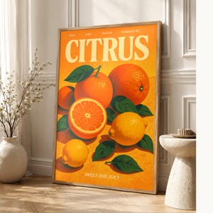Citrus Retro Poster | Vintage 70s Wall Art Print | Aesthetic Magazine Print | Mid Century Retro Decor Gift image 1