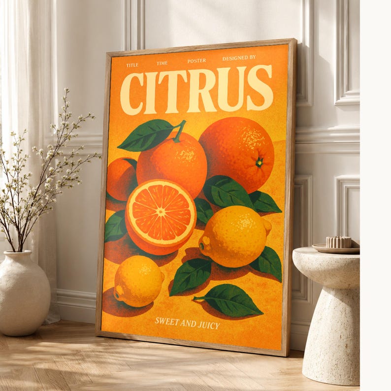 Citrus Retro Poster | Vintage 70s Wall Art Print | Aesthetic Magazine Print | Mid Century Retro Decor Gift image 1