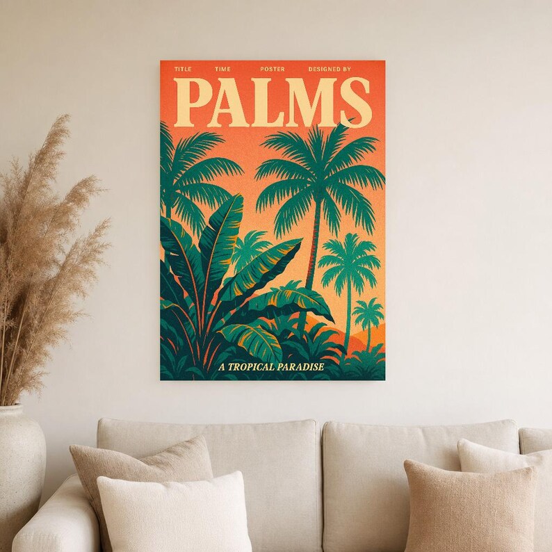 Palms Retro Poster | Vintage 70s Wall Art Print | Aesthetic Magazine Print | Mid Century Retro Decor Gift image 5