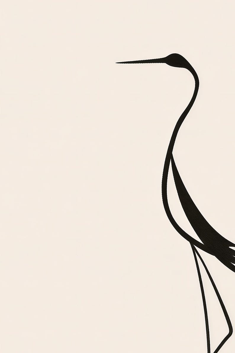 Cream Japandi Crane Wall Art | Zen Line Art Silhouette Poster | Minimalist Nature Gallery Print image 3