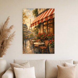 Paris Cafe Travel Poster | Soft Painting France Wall Art | Parisian Cafe Terrace Print | Printed & Shipped image 4