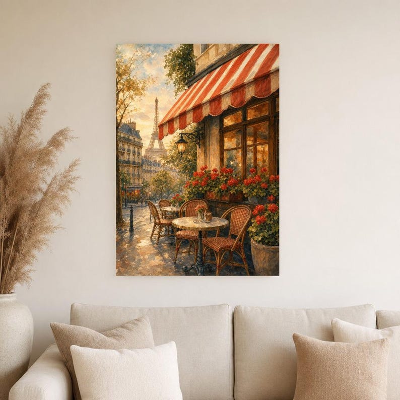 Paris Cafe Travel Poster | Soft Painting France Wall Art | Parisian Cafe Terrace Print | Printed & Shipped image 4