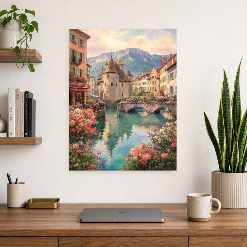Annecy Travel Poster | Soft Painting France Wall Art | Venice of the Alps Canal Print | Printed & Shipped image 8