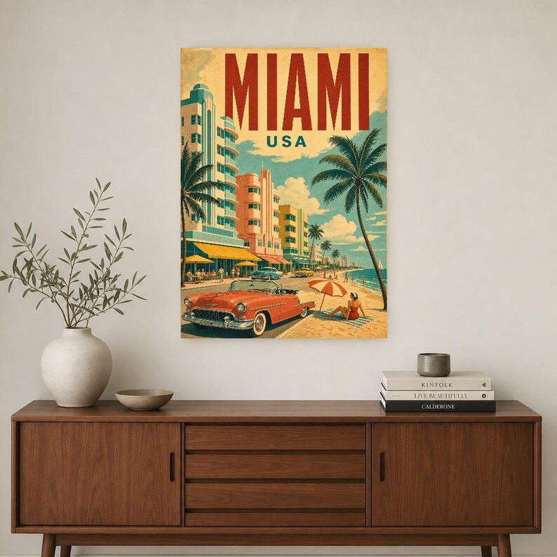 Miami Travel Poster | Vintage Art Deco Print | USA Wall Art | Printed & Shipped image 2