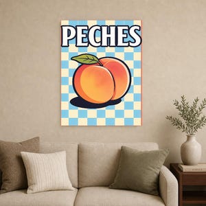 Reprodukcja ściany kuchennej w kolorze brzoskwiniowym | Plakat Owocowy Retro Bistro | Maksymalistyczna kuchnia Cottagecore Print | Wystrój j zdjęcie 12