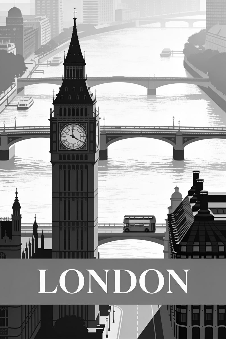 London Vintage Travel Poster | Retro England City Art Print | Housewarming Gift Wall Decor image 17