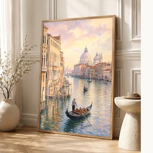 Venice Travel Poster | Soft Painting Italy Wall Art | Grand Canal Gondola Coastal Print | Printed & Shipped image 1