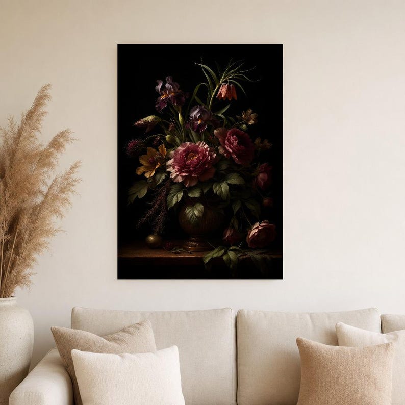 Dark Academia Botanical Wall Art | Moody Plum Floral Poster | Vintage Jewel Tone Study Room Print image 3