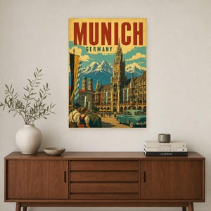 Munich Travel Poster | Vintage Old Town Print | Germany Wall Art | Printed & Shipped image 2