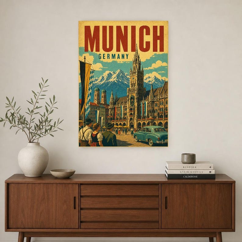 Munich Travel Poster | Vintage Old Town Print | Germany Wall Art | Printed & Shipped image 2