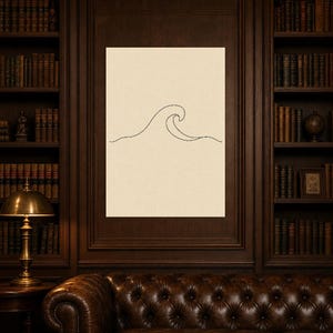 Väggkonsttryck med havsvågor på en linje | Minimalistisk linjekonsttryck | Abstrakt vågposter | Japandi beige kustdekor | Skandinavisk bild 5