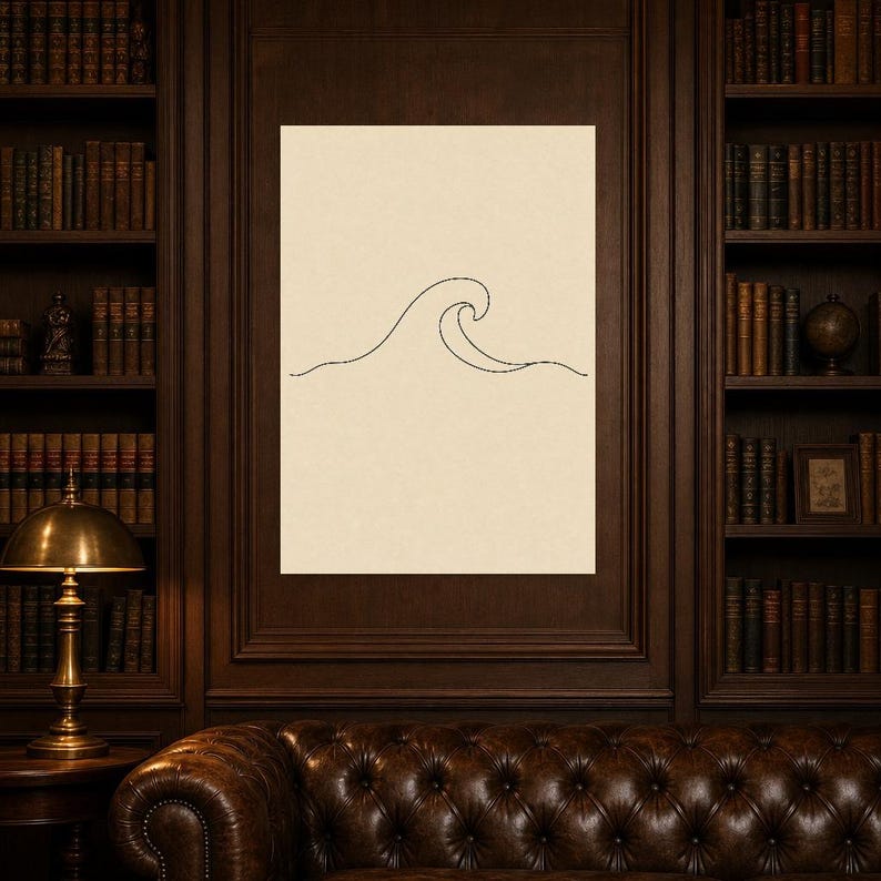 Väggkonsttryck med havsvågor på en linje | Minimalistisk linjekonsttryck | Abstrakt vågposter | Japandi beige kustdekor | Skandinavisk bild 5