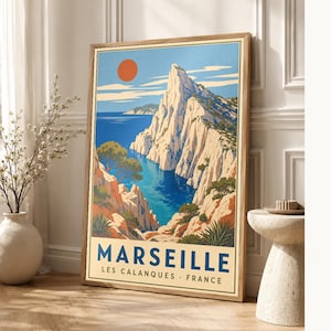 Calanques of Marseille Travel Poster | Vintage WPA Wall Art Print | French Riviera Print | Mediterranean Coast Decor | Provence Sea image 1
