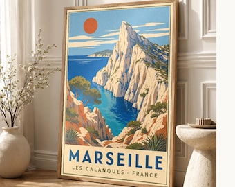 Calanques of Marseille Travel Poster | Vintage WPA Wall Art Print | French Riviera Print | Mediterranean Coast Decor | Provence Sea