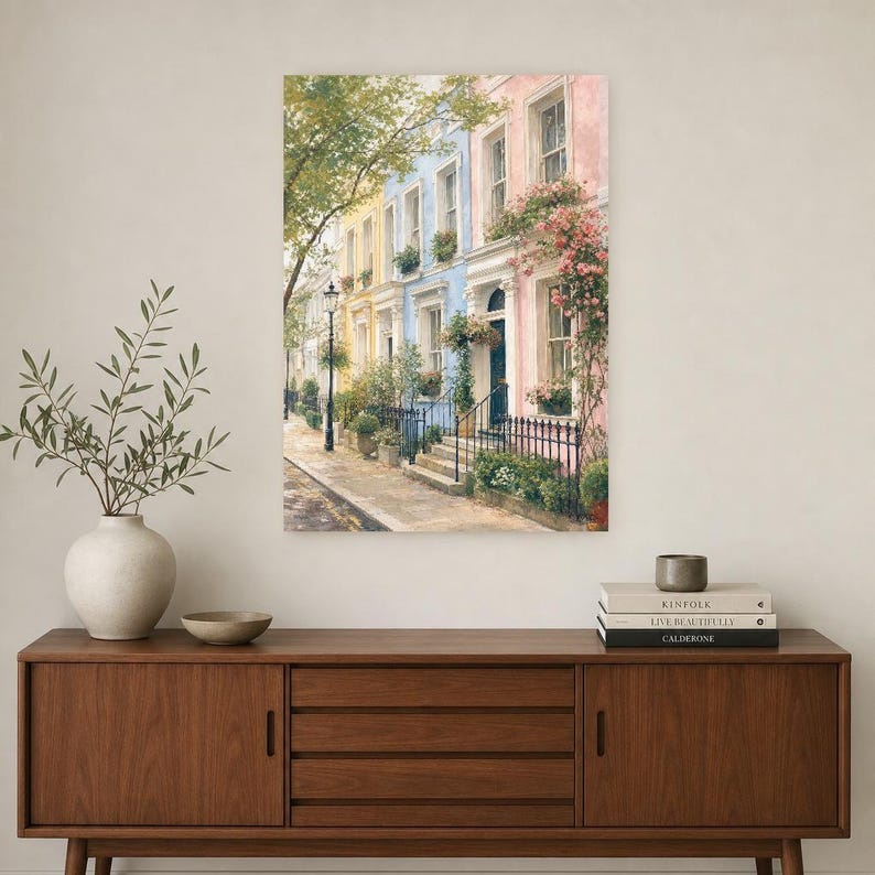 Notting Hill London Poster | Wandbild mit sanften Farben | Pastellfarbene Häuser | Gedruckt & Versand Bild 2