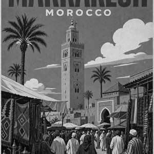 Plakat podróżniczy z Marrakeszu | Druk z targu w stylu vintage | Sztuka ścienna z Maroka | Wydruk i wysyłka zdjęcie 10