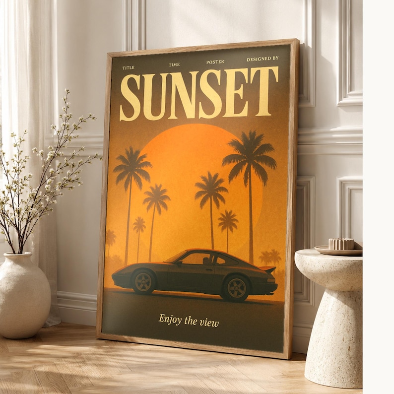 Sunset Retro Poster | Vintage 70s Wall Art Print | Aesthetic Magazine Print | Mid Century Retro Decor Gift image 1