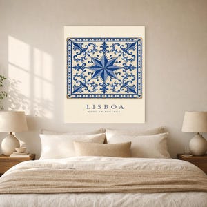 Lisbon Azulejo Tile Wall Art | Cobalt Blue Portuguese Maiolica Poster | Lisbon Travel Print | Mediterranean Kitchen Decor | Portugal Gift image 6