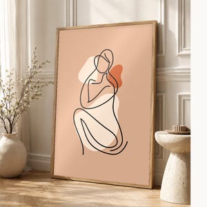 One Line Female Body Wall Art Print | Minimalist Line Drawing Poster | Abstract Boho Bedroom Print image 1