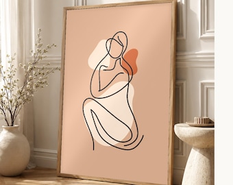 One Line Female Body Wall Art Print | Minimalist Line Drawing Poster | Abstract Boho Bedroom Print