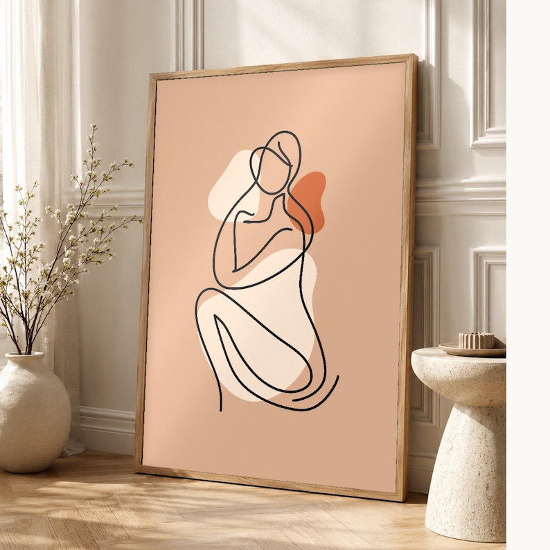 One Line Female Body Wall Art Print | Minimalist Line Drawing Poster | Abstract Boho Bedroom Print image 1