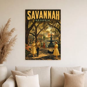 Savannah Travel Poster | Vintage 1950s Spanish Moss Print | Georgia Wall Art Print | Mid Century City Decor image 3