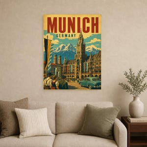 Munich Travel Poster | Vintage Old Town Print | Germany Wall Art | Printed & Shipped image 9