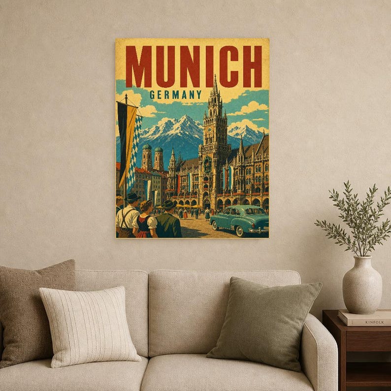 Munich Travel Poster | Vintage Old Town Print | Germany Wall Art | Printed & Shipped image 9