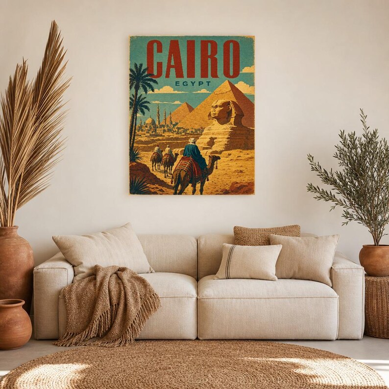 Kairo-Reiseposter | Vintage-Pyramiden-Druck | Ägyptische Wandkunst | Gedruckt & Versand Bild 7