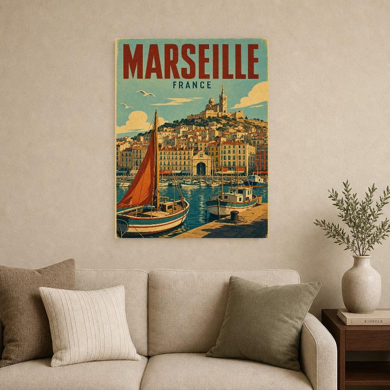Marseille-Reiseposter | Vintage-Druck des Alten Hafens | Wandbild aus Frankreich | Gedruckt & Versand Bild 9