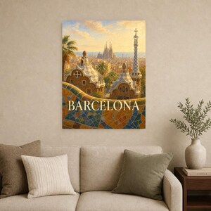 Barcelona Travel Poster | Soft Painting Spain Wall Art | Named City Art Print | Printed & Shipped image 9