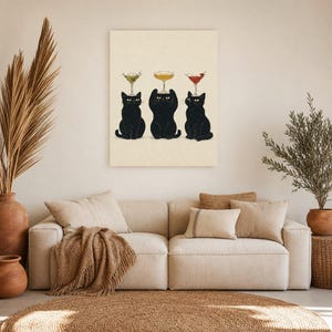 Black Cat Cocktail Wall Art Print | Martini Trio Poster | Bar Cart Print | Quirky Black Cat Club Lounge Decor image 7
