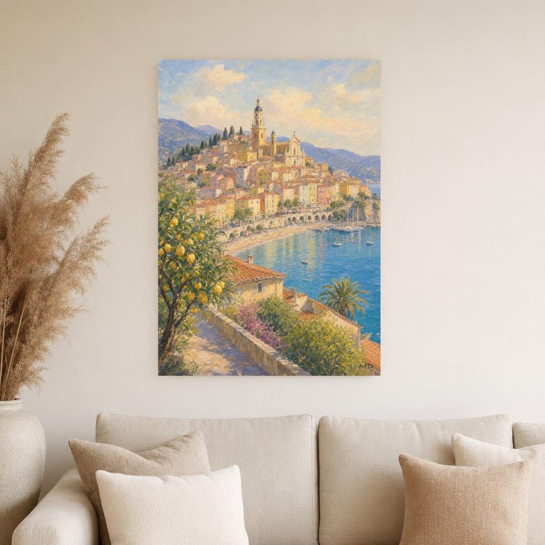 Menton Travel Poster | French Soft Painting Riviera Wall Art | Cote d'Azur Coastal Print | Printed & Shipped image 4