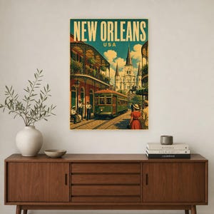 New Orleans Travel Poster | Vintage 1950s French Quarter Print | Retro Louisiana Wall Art Print | Mid Century City Decor image 2