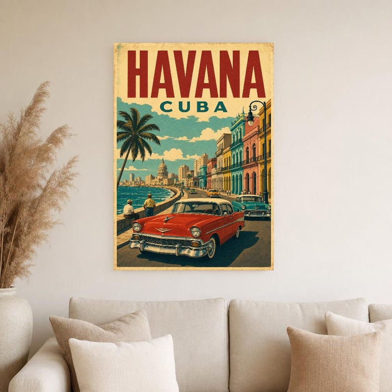 Havana Travel Poster | Vintage 1950s Malecon Print | Retro Cuba Wall Art Print | Mid Century City Decor image 4