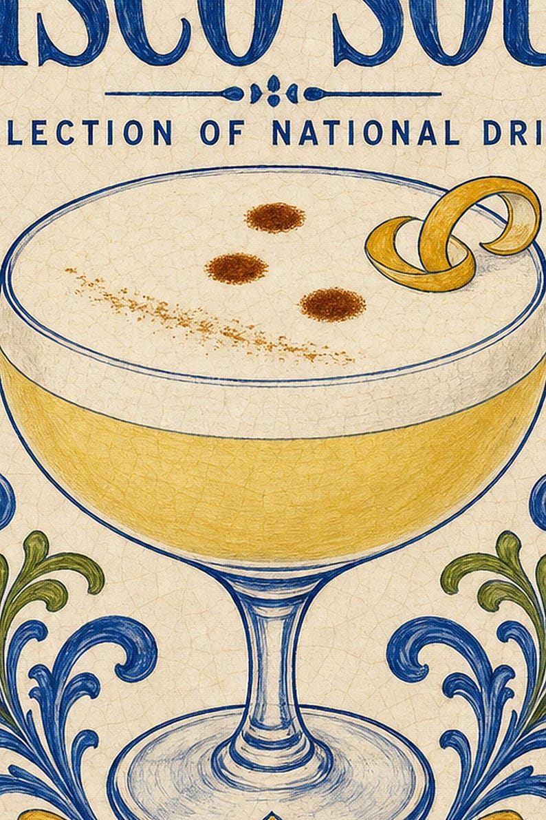 Pisco Sour Cocktail Tile Wall Art Print | Peru National Drink Poster | Azulejo Bar Cart Print | Maiolica Kitchen Decor image 3