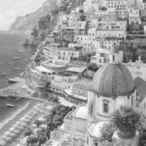 Positano reisposter | Zachte schildering Amalfikust print | Italiaanse muurdecoratie | Kustdecoratie | Gedrukt en verzonden afbeelding 10