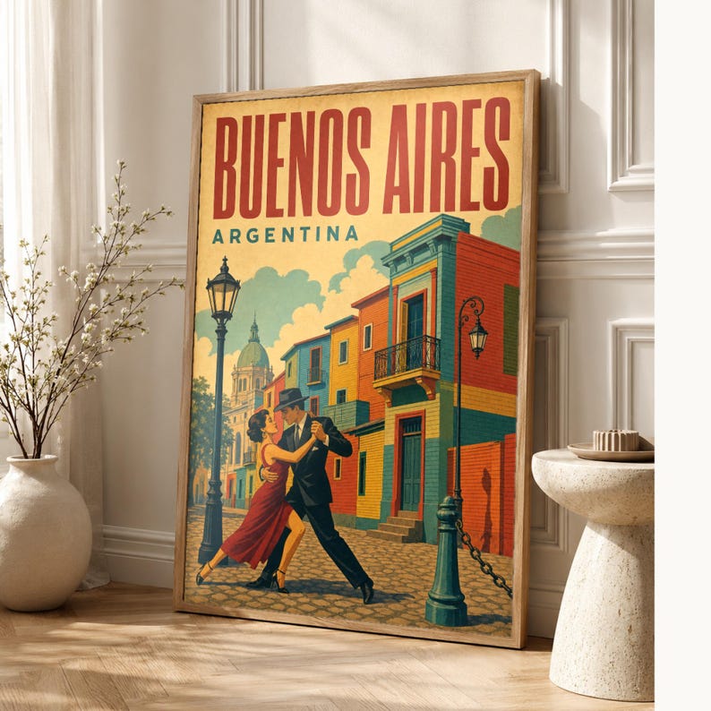 Buenos Aires Travel Poster | Vintage Caminito Print | Argentina Wall Art | Printed & Shipped image 1