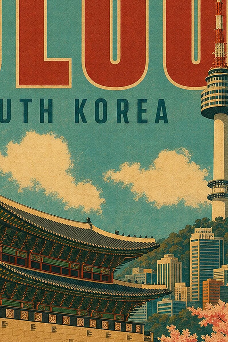 Pôster de viagem de Seul | Impressão vintage de palácio | Arte de parede da Coreia do Sul | Impresso e enviado imagem 3