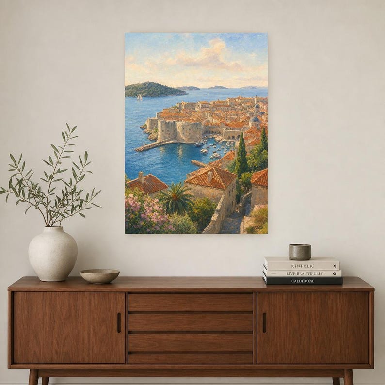 Dubrovnik Travel Poster | Soft Painting Croatia Wall Art | Adriatic Old Town Coastal Print | Printed & Shipped image 2