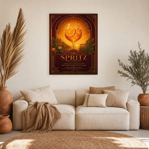 Pomarańczowy Art Deco Aperol Spritz Przepis na ścianę | Plakat z przepisem na złoty koktajl | Druk dekoracyjny wózka barowego | Aperitivo Ar zdjęcie 7