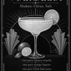 Arte de pared con receta de Margarita Art Déco dorado | Póster de receta de cóctel de lima | Impresión de decoración de carrito de bar | Art imagen 10